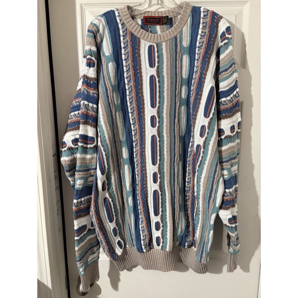 Vintage Ferracci Sweater Coogi Style 3D Knit Colorful Sz 3XT